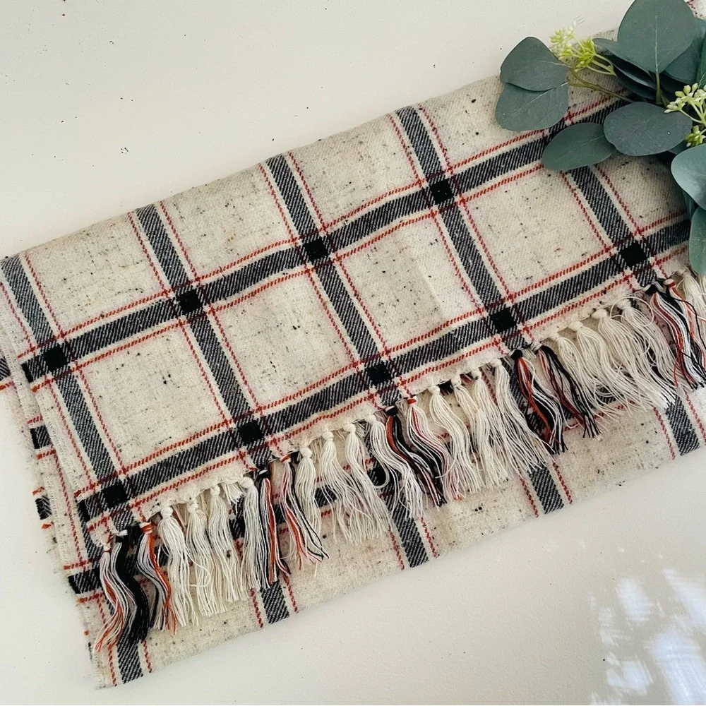 Madewell Knotted Fringe Scarf in Hanstone Plaid